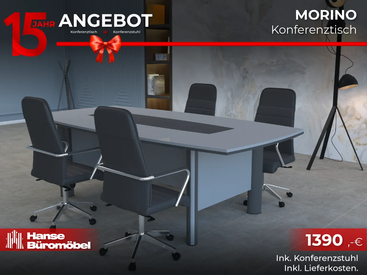 Morina Konferenztisch Anthrazit inkl. Konferenzstuhl