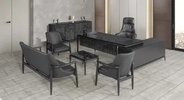 STYLE VIP L-FORM Büromöbel-Set, schwarz, inkl. Couch-Set / Anthrazit-schwarz