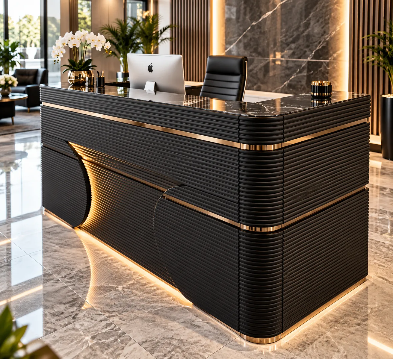 Excelance Empfangstresen – 220 cm, Schwarz