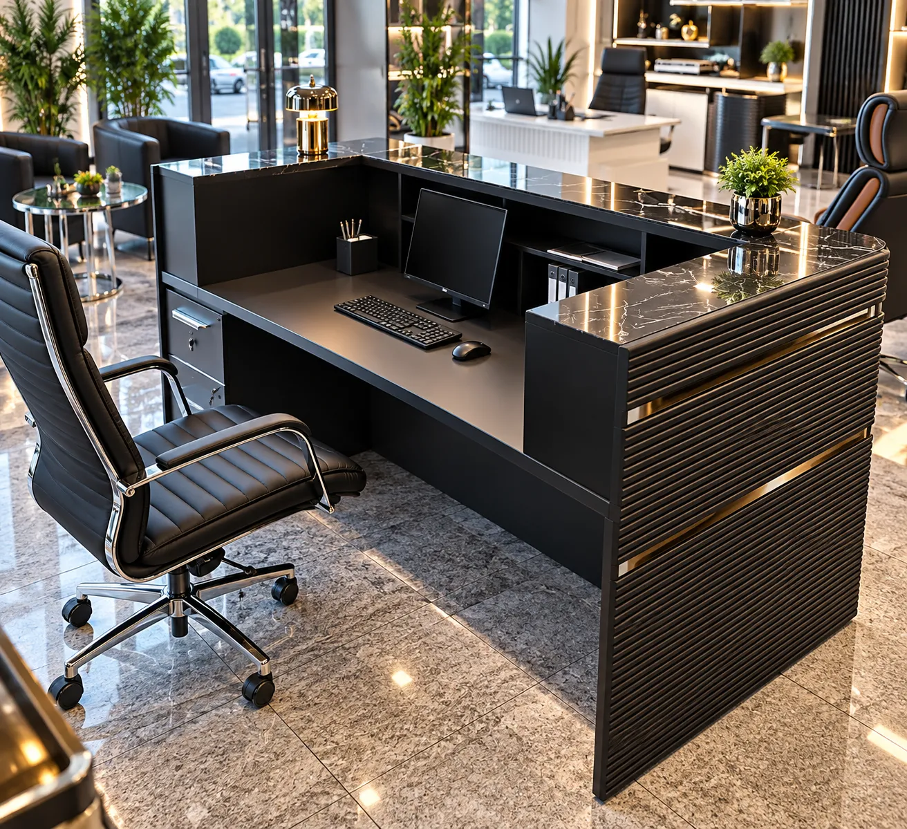 Excelance-Mini Empfangstresen – 160 cm, Schwarz – Ansicht 2