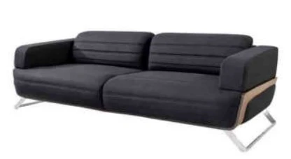 Prag Couch Set , schwarz, Holz abgesetzt, Füße Chrom - 2