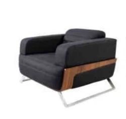 Prag Couch Set , schwarz, Holz abgesetzt, Füße Chrom - 3